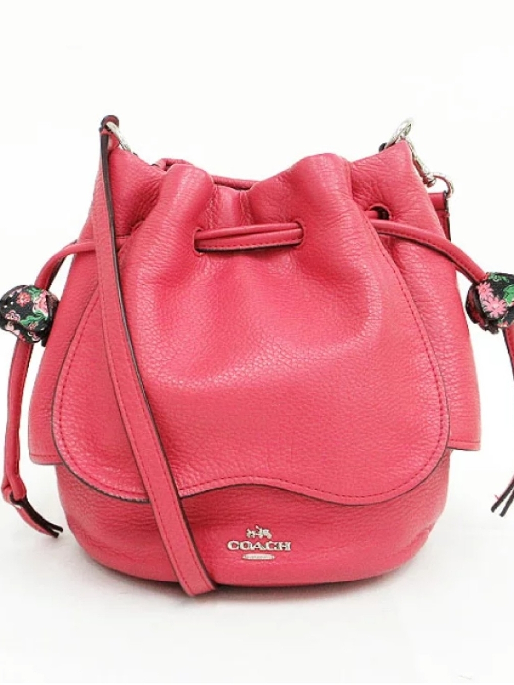 Coach Coral Pink Pebbled Leather Drawstring Crossbody